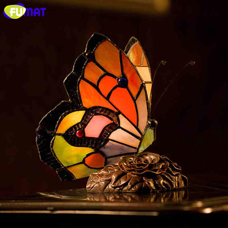 FUMAT Modern Art Decor Butterfly Lamp Stained Glass Indoor Lighting Living Room Tiffany 3D Butterfly Bedroom