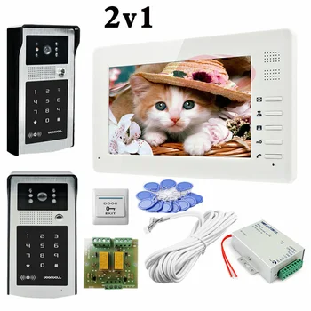 

Free Shipping 2 HD 700lines Cameras Password And RFID Cards Unlock Color 7" Monitors Video Door Phone Intercom Systems In Stock!