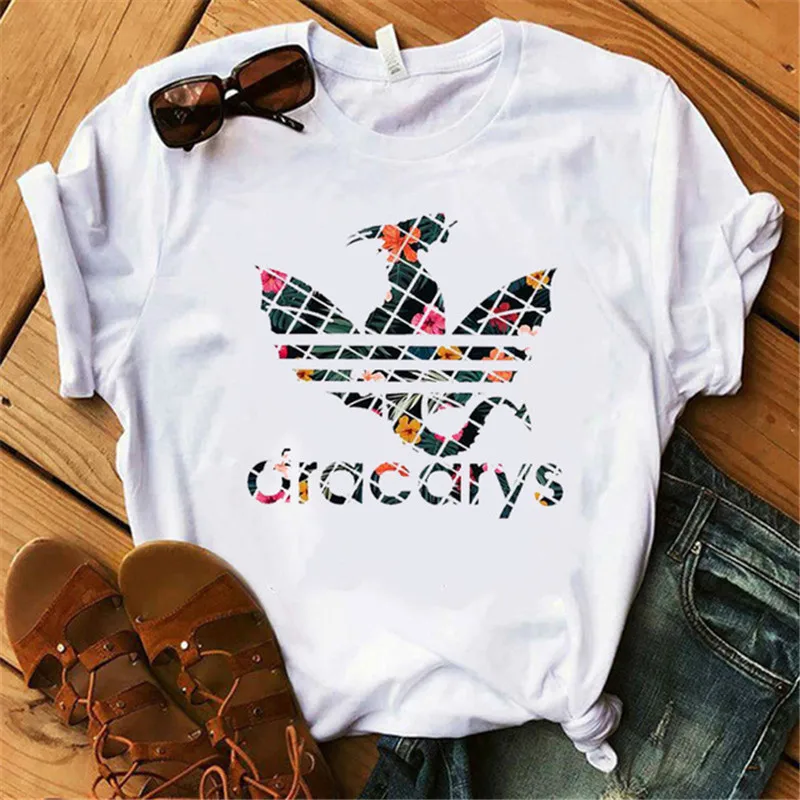 Showtly Dracarys GAME OF THRONE Female T Shirt Women Summer Dragon Print White Casual Plus Size Streetwear Fashion T shirt