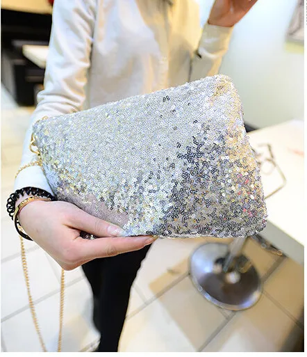 women Lady Sexy Zipper Handbag Tote Cool Lux Punk Sequin Bag Shoulder chain Bags 200g/pcs
