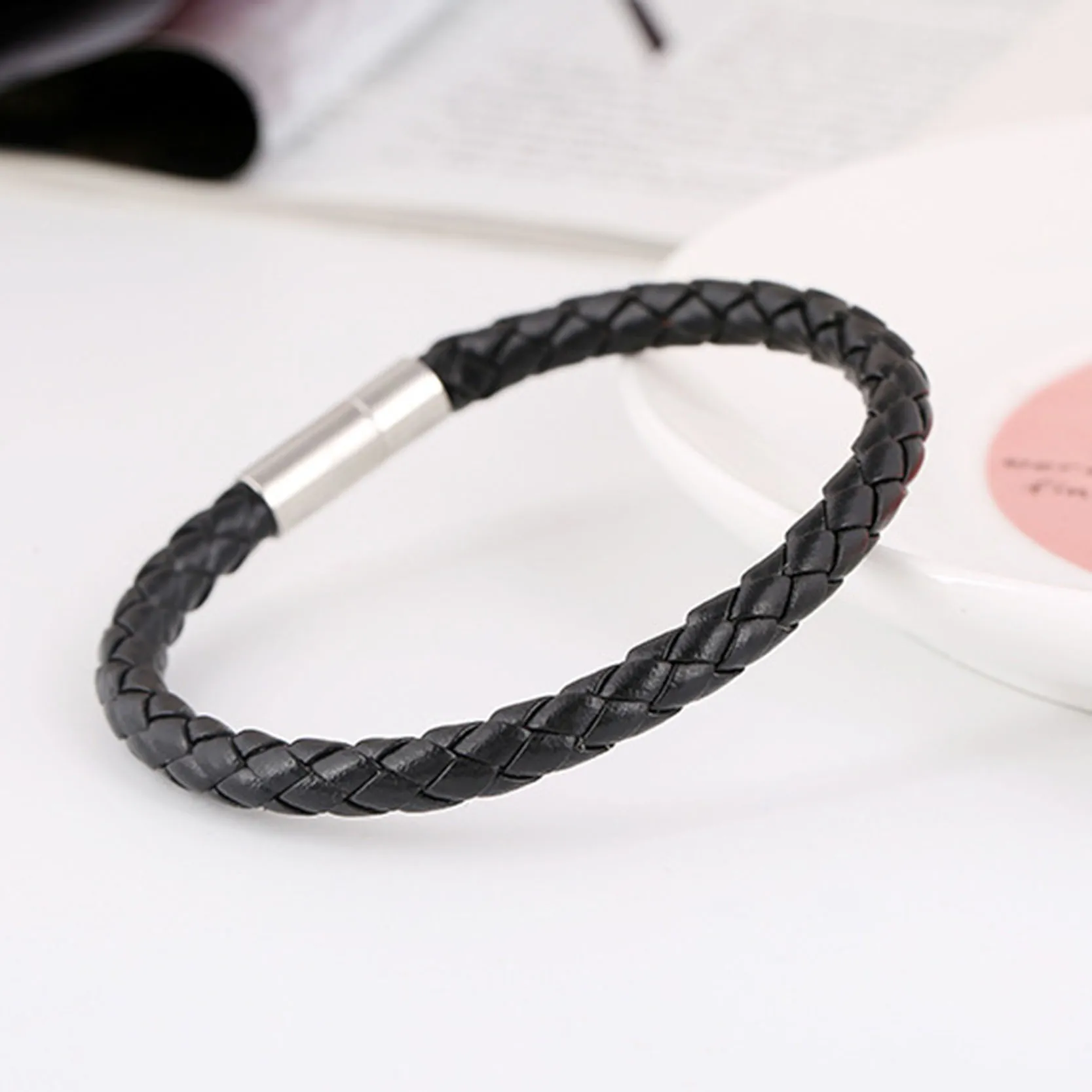 Jiayiqi PU Leather Bracelets Simple Braided Dark Brown Bracelets & bangle for Women Men Jewelry Fashion Accessory Wholesale 22cm