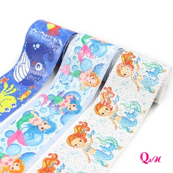 

Thistle sequin ribbon 5yards 3inch 75mm fish scale Mermaid cartoon printing ribbon for Handmade Materials Hairbow Accessories