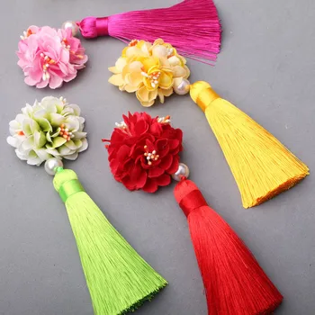 

Free Shipping 10PCS Fabric Floer Patch with Chinese Kumihimo Tassels DIy Jewelry Findings Girls Hair Jewelry Ornament Accessory