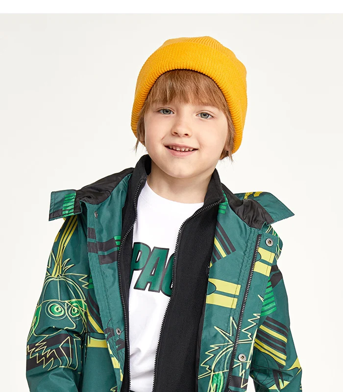 Balabala/куртка для мальчиков тонкая секция, новинка года, защита от ветра теплая Детская осенняя куртка с капюшоном, комплект из двух предметов