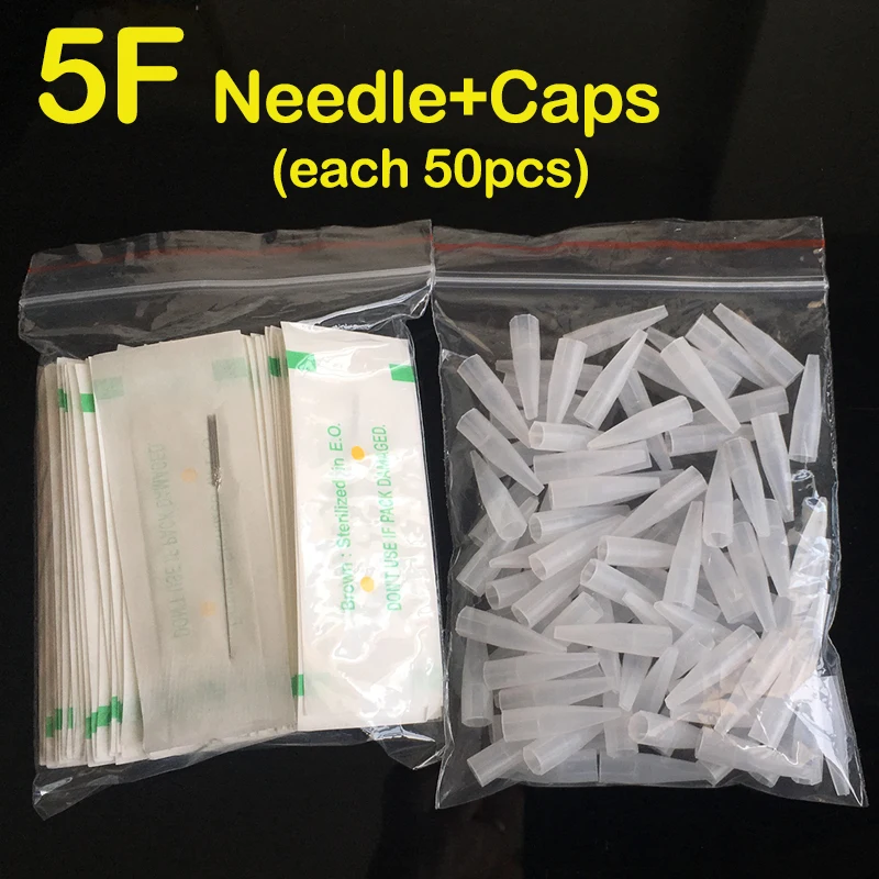 

50pcs 5F Needles And 50pcs 5F needle Tips For Permaner Makeup Tattoo Standard Tattoo Needle Independent Package Free Shipping