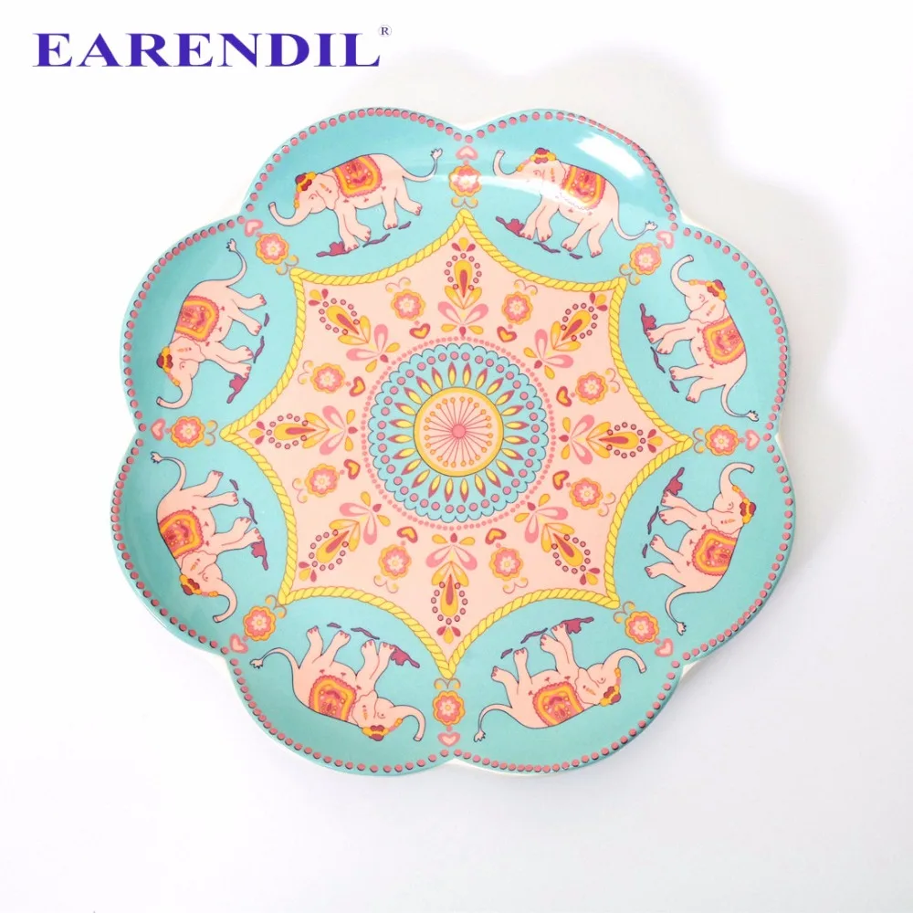EARENDIL 1pc Jaipur Elephant Hand Painted Plate Dish Exotic Style