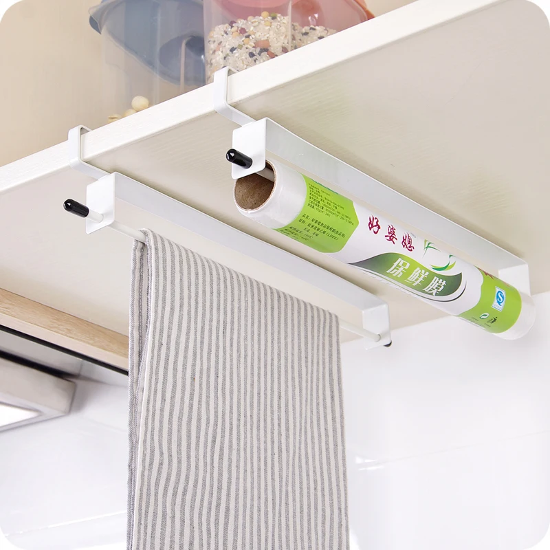 Creative Cupboard Cabinet Door Roll Film Holder Hanging Paper Towel Creative Cupboard Cabinet Door Roll Film Holder Hanging Paper Towel Shelf Storage Rack Kitchen Organizer