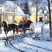 DIY картинки для раскраски по номерам с цветным снегом и каретой Декорации картина Рисование по номерам в рамке