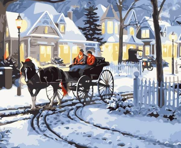 

DIY colorings pictures by numbers with color snow and carriage scenery picture drawing painting by numbers framed