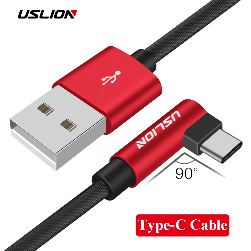 

USLION Type-C L 90 Degree Fast Charging USB C Cable Charger For Samsung S10 S9 Plus Xiaomi Huawei P10 P9 Data Cord Phone Cable