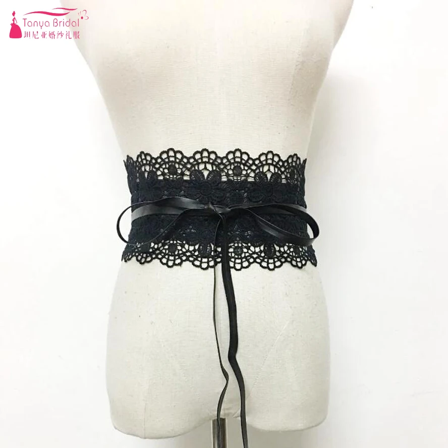 Black Lace Belt Wide Lacing Wedding Bridal Belt White Lace Sash For