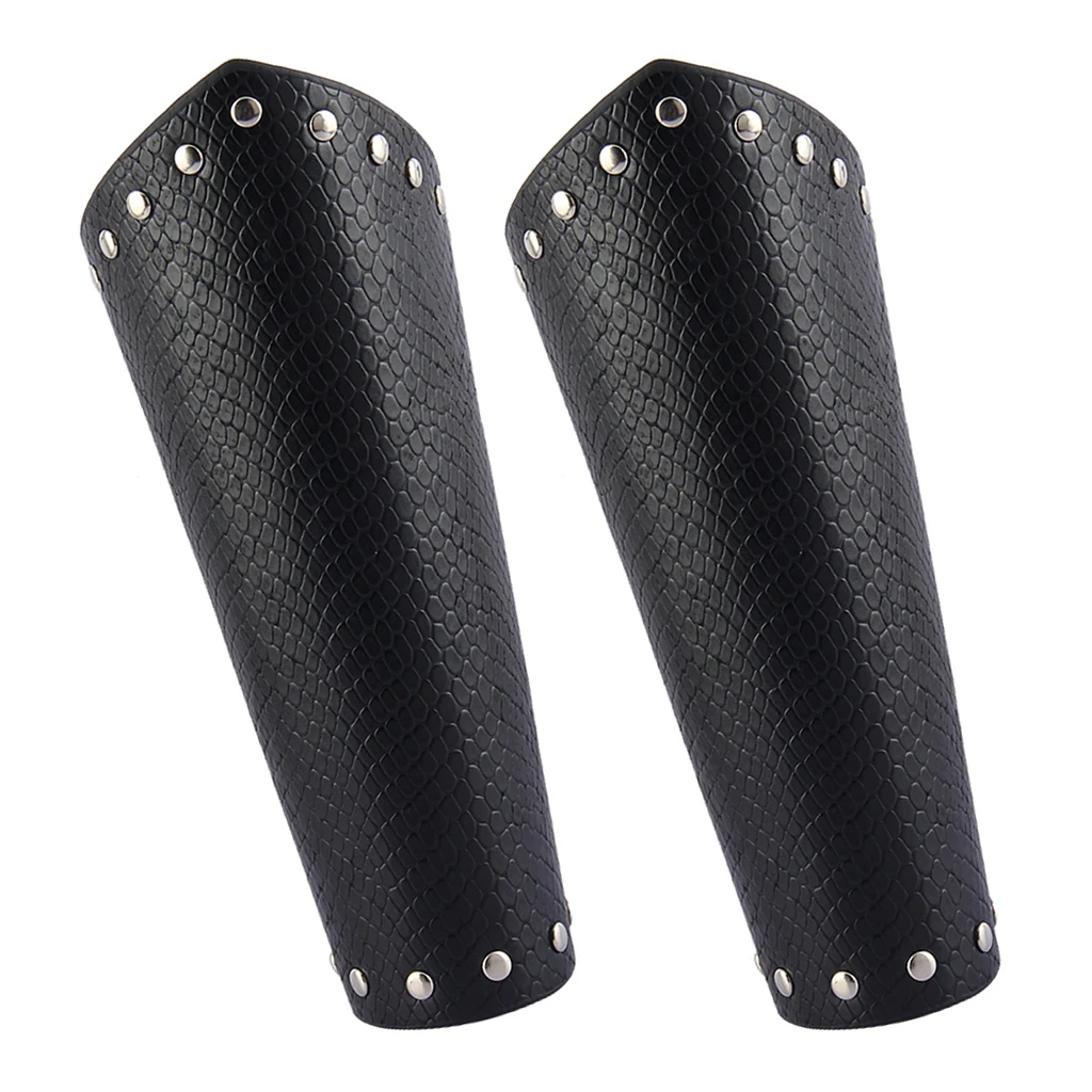 

Phenovo 2 Piece Black Punk Rock Gothic Leather Wrist Bracer Guards Arm Protector Wristband for cosplay kids Halloween fancy