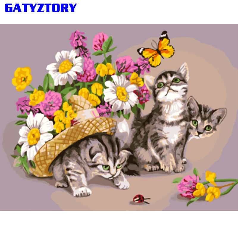 

GATYZTORY Frameless Flowers Cats DIY Painting By Numbers Calligraphy Painting Modern Wall Art Picture By Numbers For Home Decor