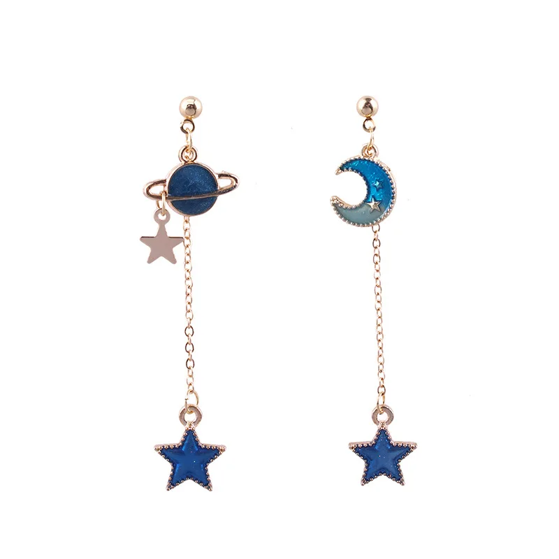 

9 Styles New Design Long Drop Earrings Rhinestone Long Star Moon Earrings for Women Gold Blue Dangle Earrings Fashion Jewelry