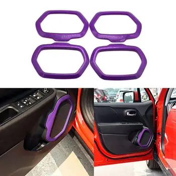 

4Pcs Car Accessories ABS Purple Car Interior Door Stereo Speaker Cover Trims Cover for Jeep Renegade Car Interior Accessories