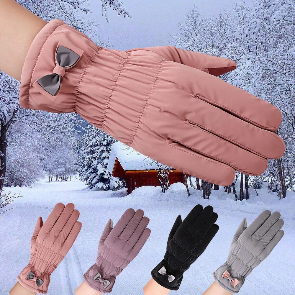 Womens Waterproof Windproof Gloves Bowknot Warm Winter Outdoor Sport