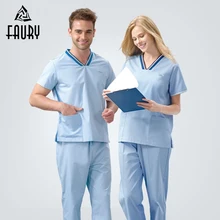 Женский короткий рукав Хирургическая Одежда для мужчин Больница Медицинский скраб набор Доктор Медсестры Рабочая Униформа салон красоты комбинезоны топы брюки