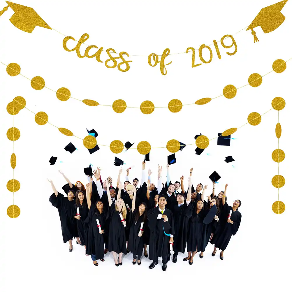 Class Of 2019 Graduation Banner Gold Paper Letter Hanging Garlands