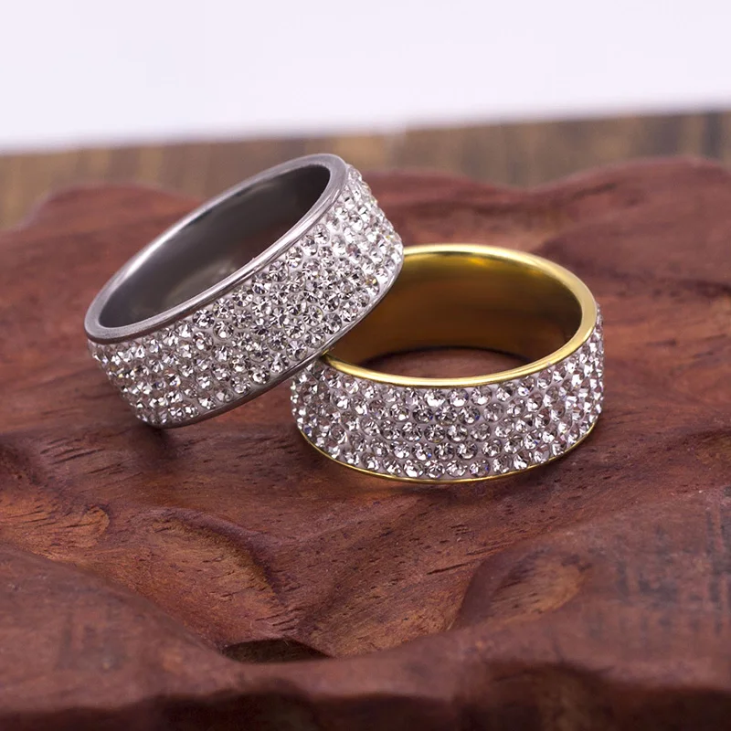Кольца из нержавеющей стали с 5 рядами кристаллов для женщин 8 мм обручальные кольца модные ювелирные изделия