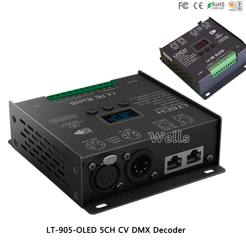 Новый LED DMX декодер драйвера LT-905-OLED DC12-24V вход 5A * 5CH Max 25A 600 Вт выход rgb/RGBW XLR-3/RJ45 ltech