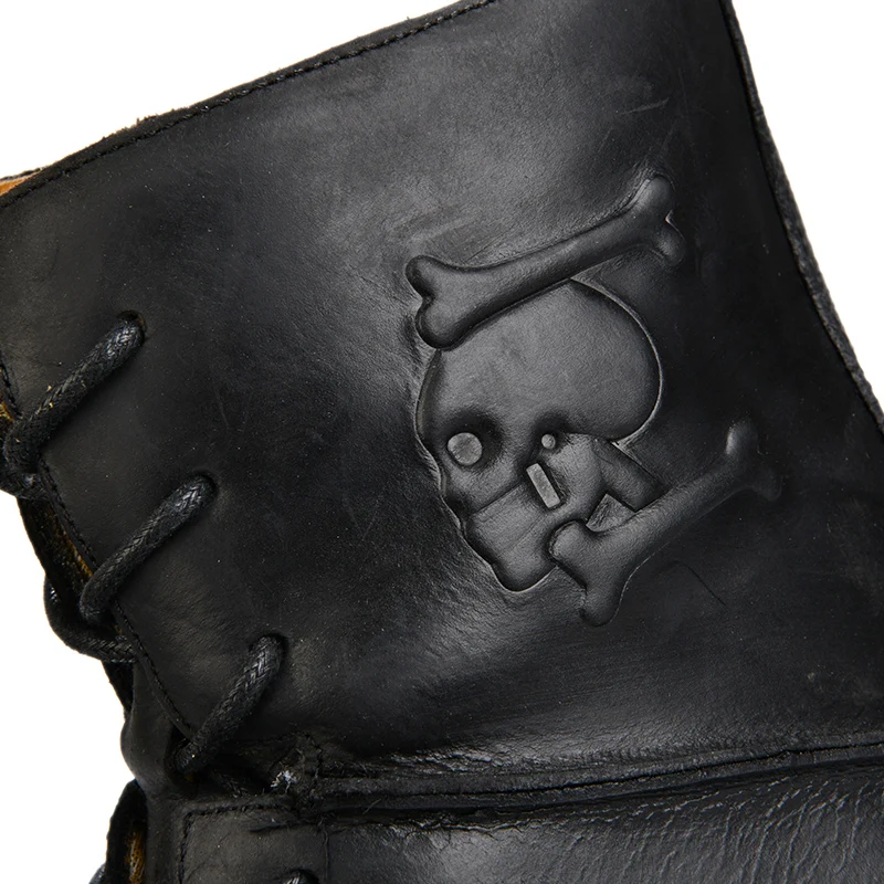 Men's Genuine Leather Skull Tactical Military Boots Plus Size Bikers Motorcycle Boots 15#26E50