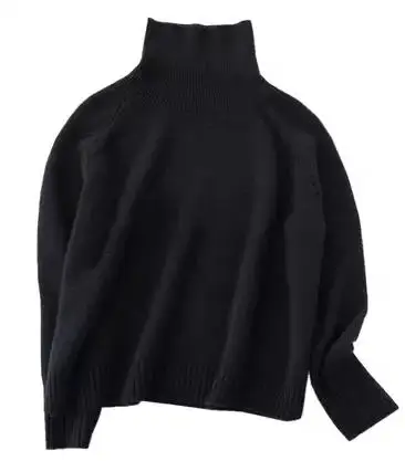 Козий кашемир добавить толстый женский модный пуловер свитер водолазка свободный томный Повседневный бежевый 4 цвета S/M/L - Цвет: black