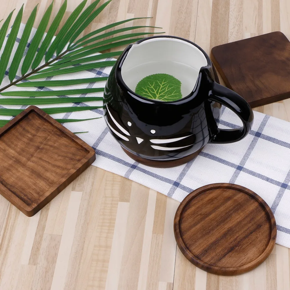 Ootdty خمر دائم خشبية المشروبات الوقايات مكافحة زلة كأس القدح حصيرة الجدول تحديد الموقع 8x8 سنتيمتر