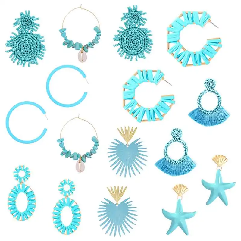 

Lalynnlys 2019 Trendy Blue Drop Dangle Earrings Starfish Shell Flower Natural Stone Earrings Wedding Party Summer Beach Jewelry
