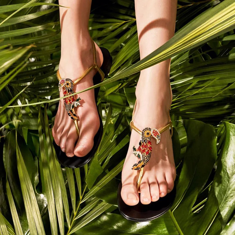 Estrecha Mujer Tangas Flip Pic Pic De Jeweled Mujeres Banda Cristal As flop Pisos A Sandalias Mano Flores as Hechas Palmera Nuevos 2018 qXT77O