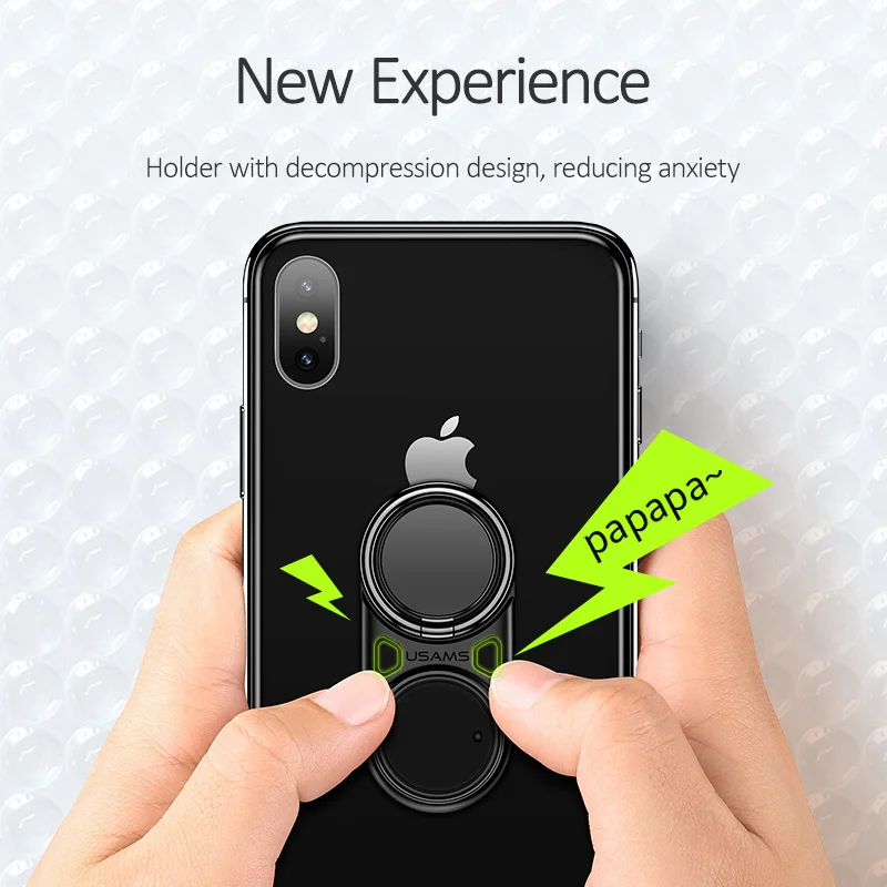 USAMS Finger Ring Holder Decompression Fun Holder Metal 360 Rotation Mobile Phone Holder for iPhone XS Max Samsung S9 S8
