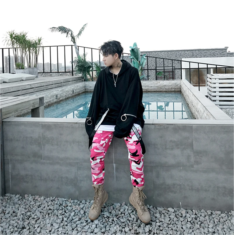  Long Hoodies Men Casual Zip Ribbon Hip Hop  (4)