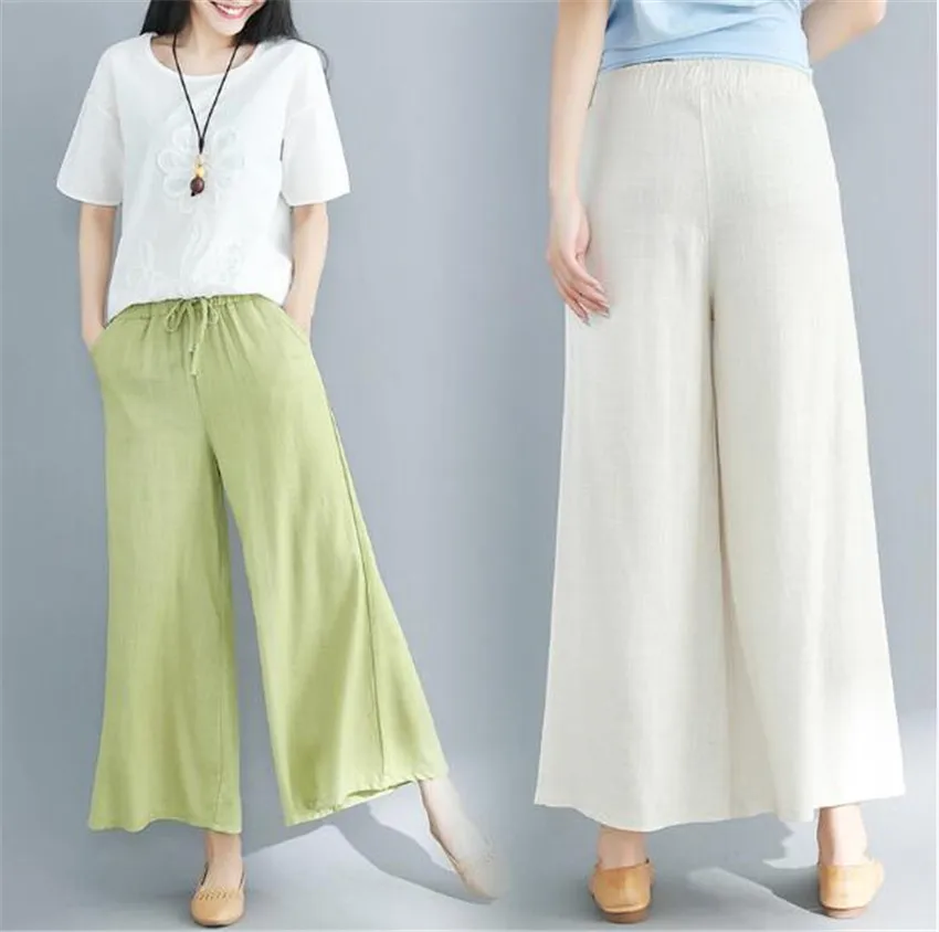 MLCRIYG 2018 свободные чистый хлопок лен широкие брюки для женщин ретро цветочные повседневные штаны