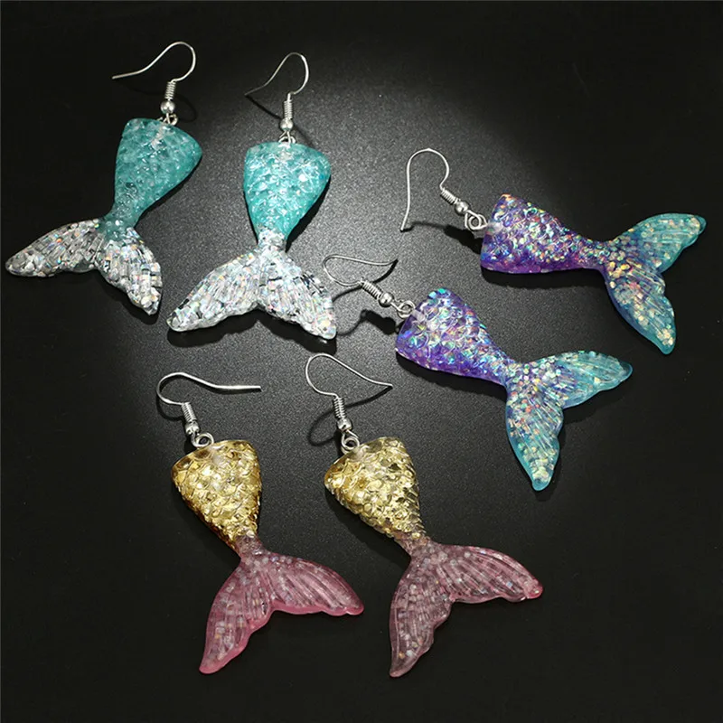 

Cute Mermaid Tail Princess Hook Earring For Women Trendy Resin Drop Earrings For Girl Summer Beach Statement Jewelry 1Pair