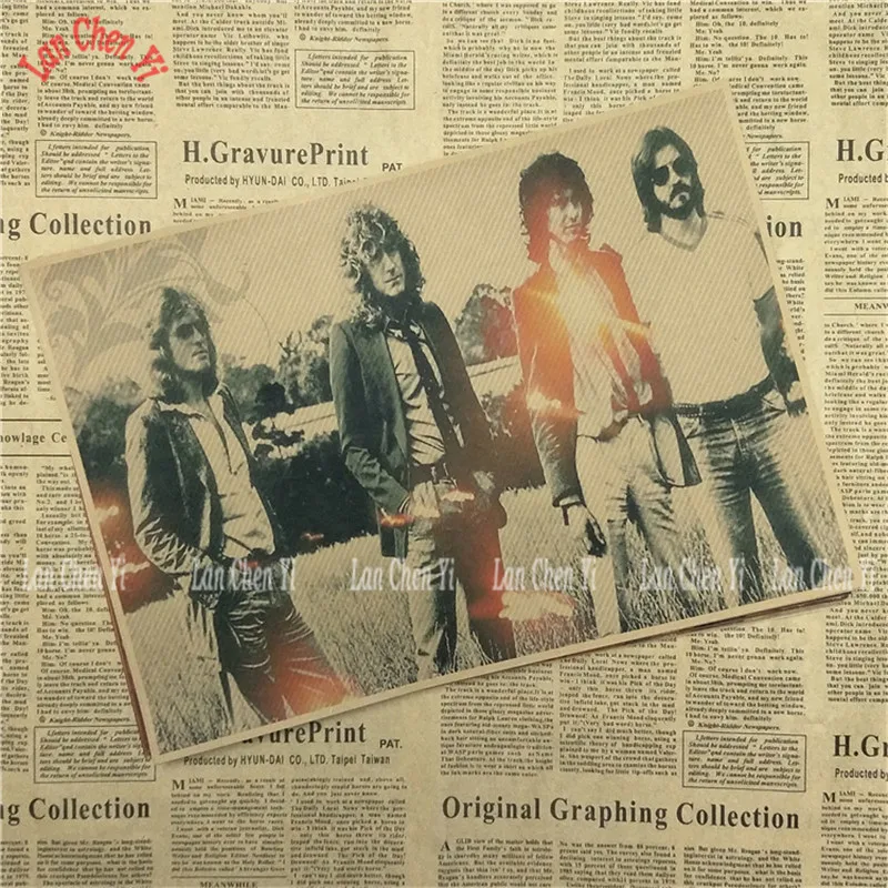 Led Zeppelin Рок-Группа Музыка крафт-бумага плакат Винтаж Высокое качество печати рисунок ядро декоративная живопись - Цвет: Черный
