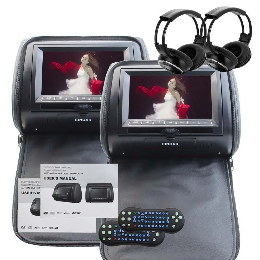 

Free 2 IR Infrared Headphones include Dual Car Headrest CD DVD Player LCD Screen Audio Car DVD/Multimedia Headrest USB SD IR FM