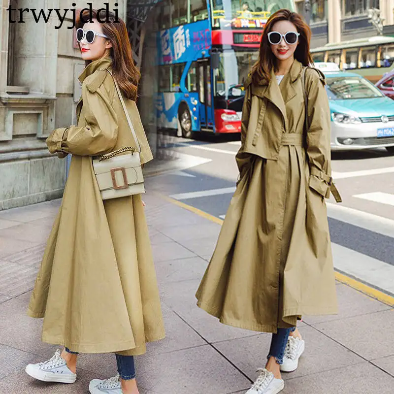 

UK Brand New Fashion 2019 Spring Fall /Autumn Women Solid Casual Trench Long Coat Chic Female Windbreaker Outerwear N399