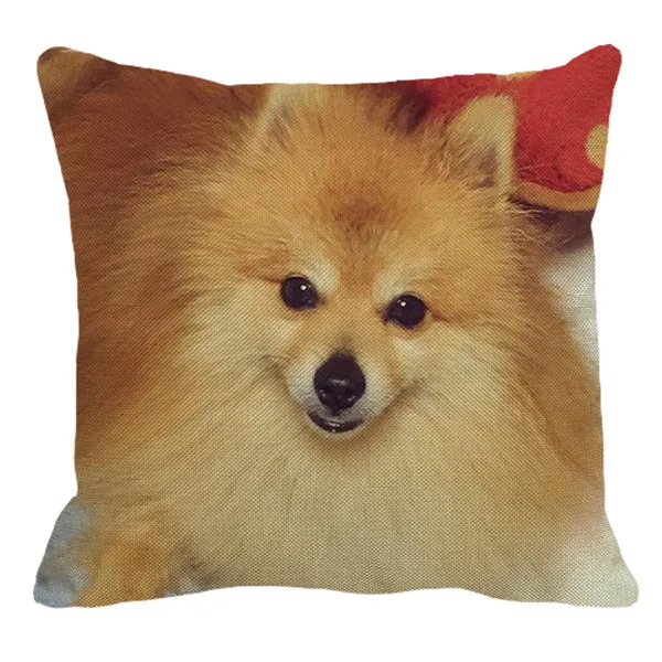 XUNYU Pomeranian Print Linen Pilllowcase Home Sofa Square Cushion cover Animal Dog Pattern Pillow cover AC105 - Цвет: 3