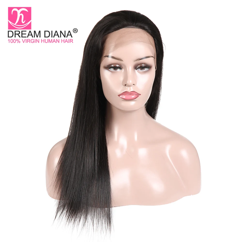 DreamDiana Burmes Hair Full Lace Wigs Remy Straight Hair Full Lace Glueless Wig Black 100% Pre Plucked Full Lace Human Hair Wigs