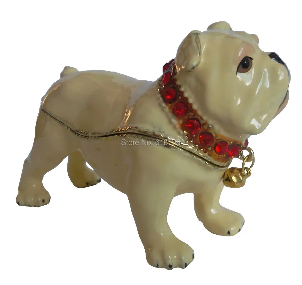 Dog bejeweled trinket jewelry box dog animal figurine statue metal