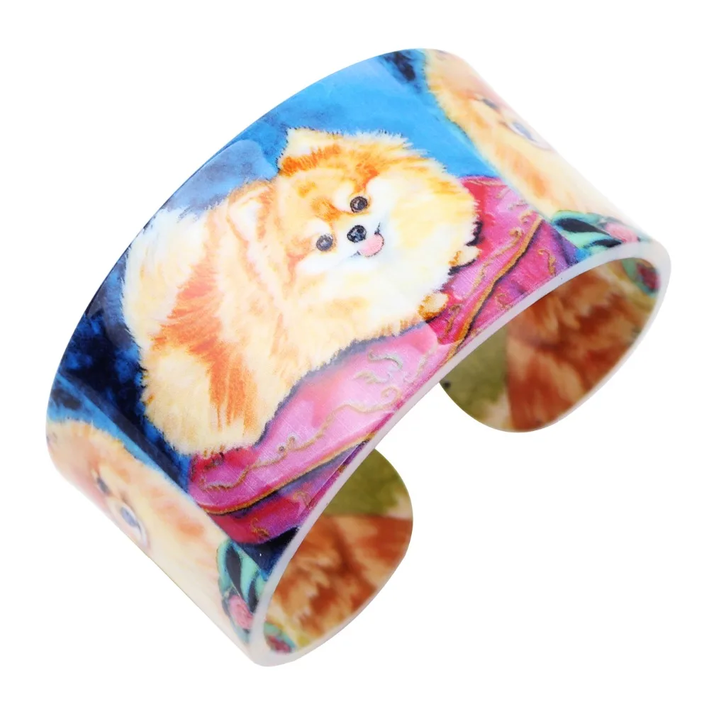 Bonsny акриловый цветной узор Pomeranian браслет с собаками новости 2017 модные ювелирные
