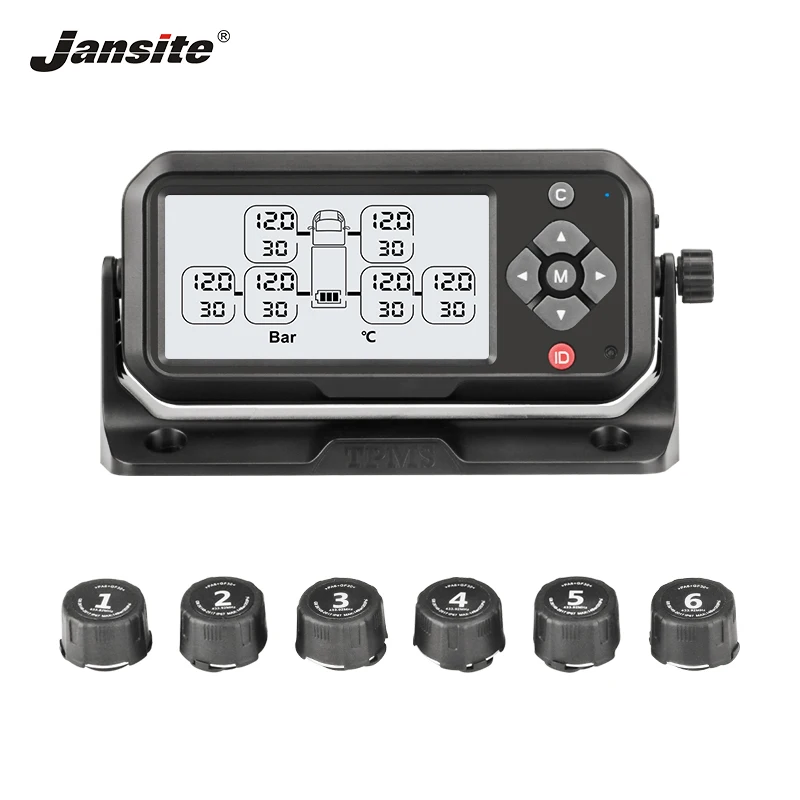 

Jansite Truck TPMS Tire Pressure Monitoring System Battery Power PSI Bar unit Display Auto Alarm System Wireless With 6 Sensors