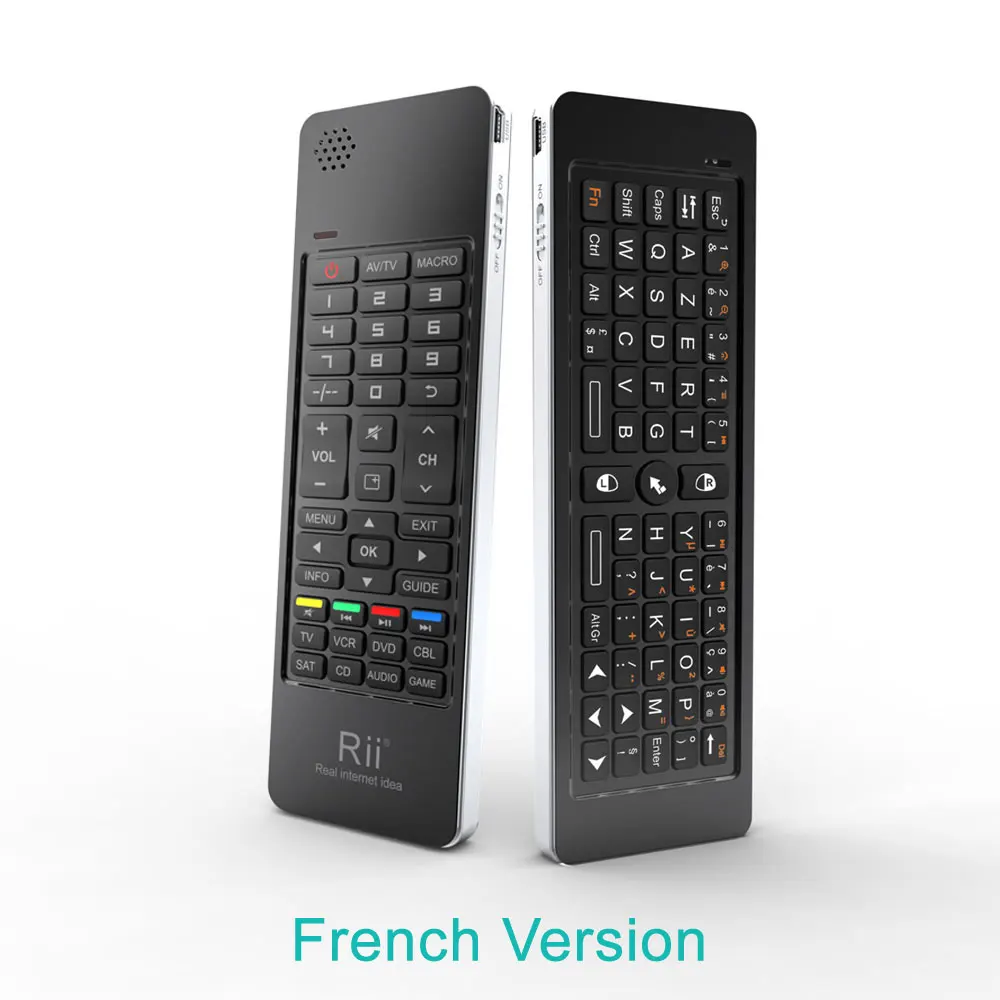 Цена Rii K13 русская французская испанская мини беспроводная клавиатура Fly Air mouse Combos Mircophone динамик ИК пульт дистанционного обучения для ПК tv Box