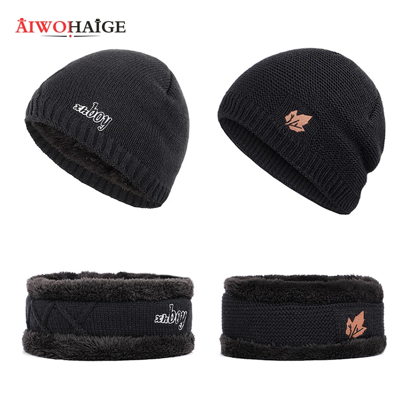 

Winter beanies for men Brand Knit Beanie Hat Scarf Plus Velvet Thicken Winter Hats Woman Warm Soft Cap Skullies Bone Male Cotton