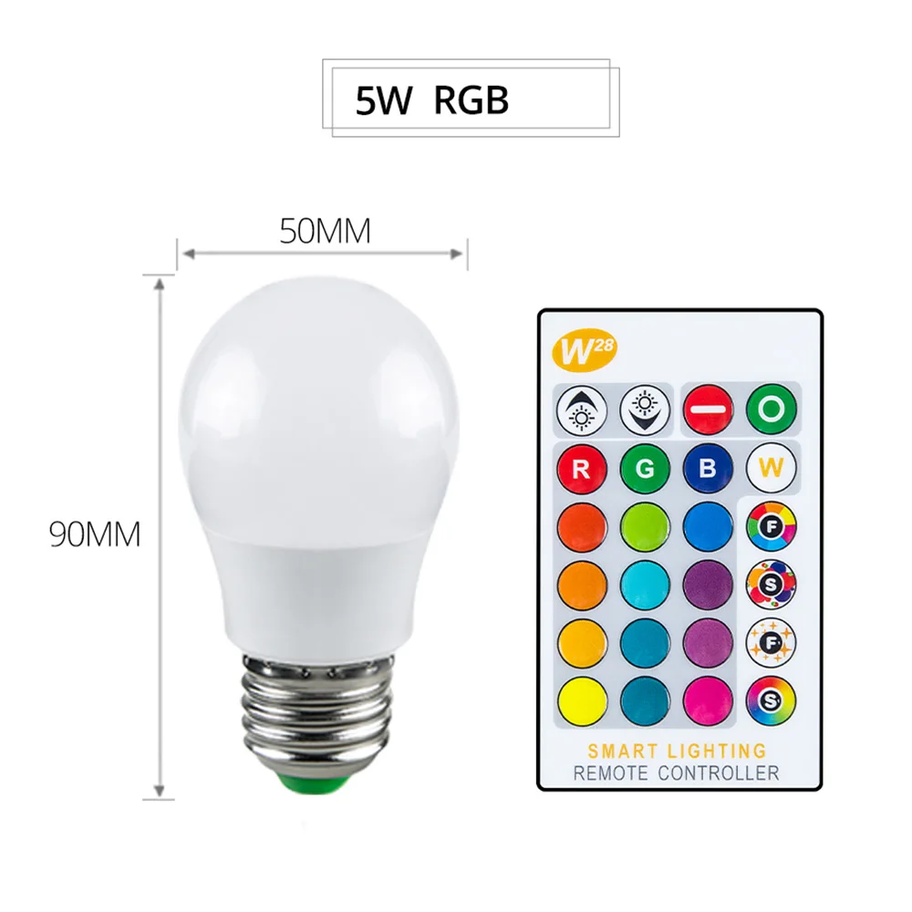 С регулируемой яркостью E27 светодиодный лампа с дистанционным Управление 5W 10W 15W RGB/RGBW/RGBWW Цвет изменения 85-265V Смарт Освещение памяти Функция светодиодный потолочный светильник - Испускаемый цвет: 5W RGB 24KEY