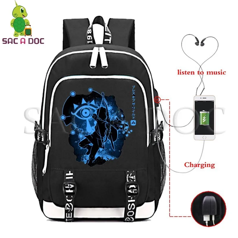 

The Legend of Zelda Link Fluorescence Backpack Women Men Multifunction USB Charging Laptop Backpack for Teenagers Travel Bags