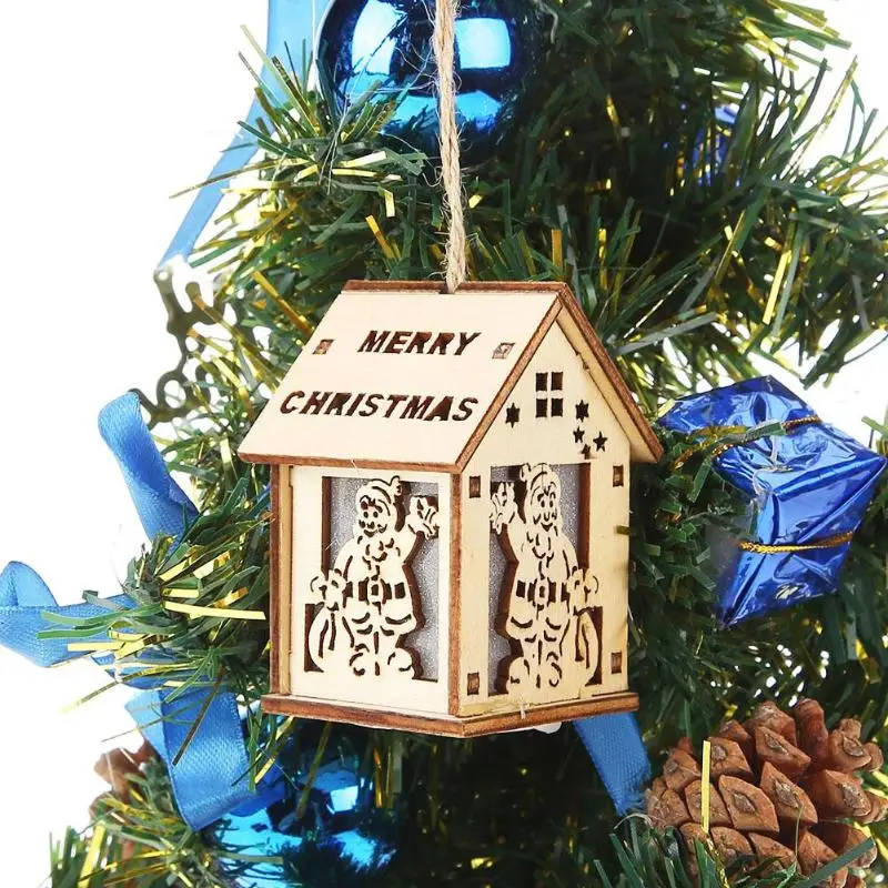 

Cute Wooden House with Lights Mini Model Hanging Decor Ornaments Christmas Decorations for Home Cute Kids Toys Birthday Gifts
