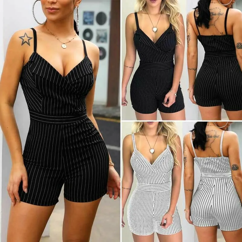 FREE SHIPPING Women Boho V Neck Striped Jumpsuit JKP3259