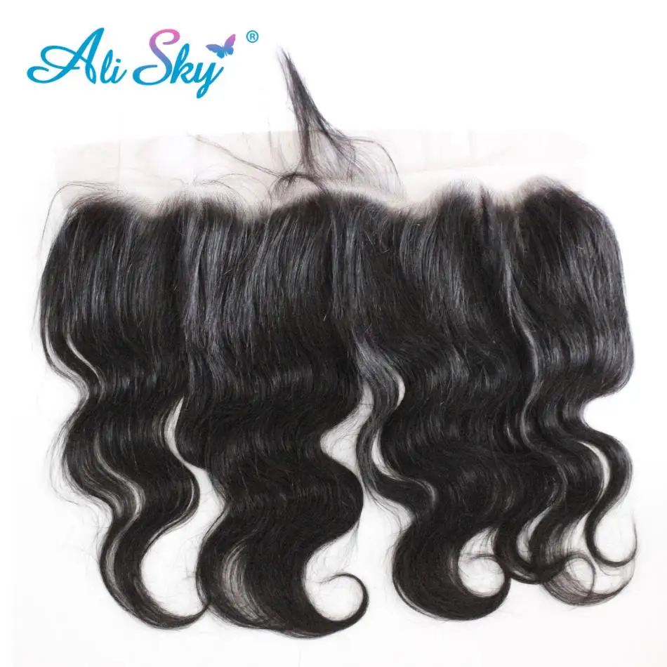 Ali Sky Hair Brazilian Natural Wave With Closure 3 Bundles With 13*4 Free Part Ear to Ear Lace Frontal Pre-colored non-Remy Hair