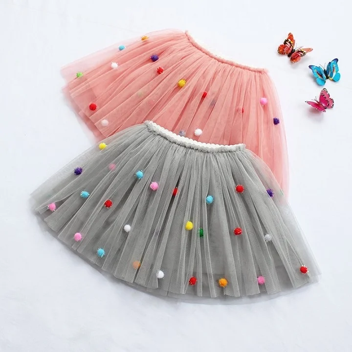 

Colorful Baby Girls Prom Skirts Kids Elastic Waist Pompon Pettiskirt Tulle Mini Princess Girl Skirt Children Clothing