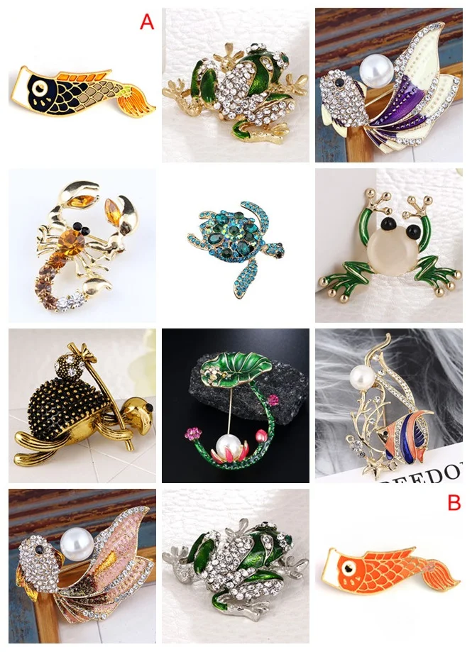Rhinestone Fish Brooches For Women Fashion Enamel Frog/Turtle/Shrimp/Fish Brooch Pin Coat Accessories Gift High Quality 2019 New
